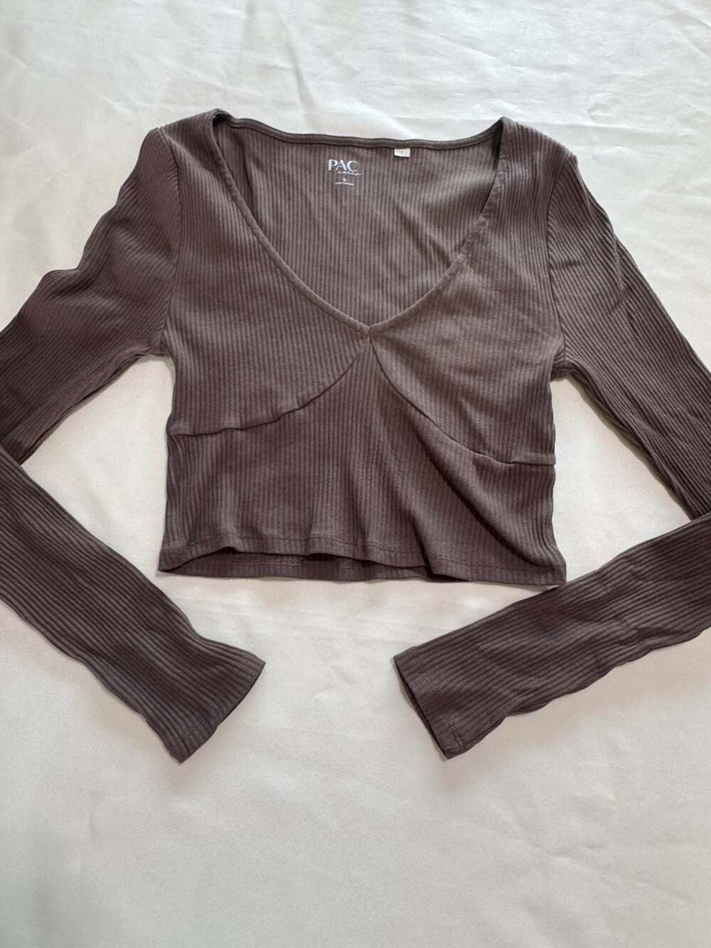 PacSun Brown Ribbed Coquette Fairy Grunge Cropped Long Sleeve Top